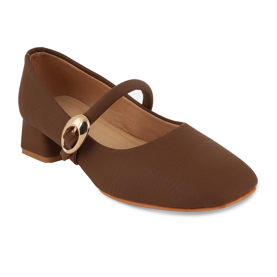 Khaki Square Toe Mary Jane Block Heel Show For Women & Girls-image-32
