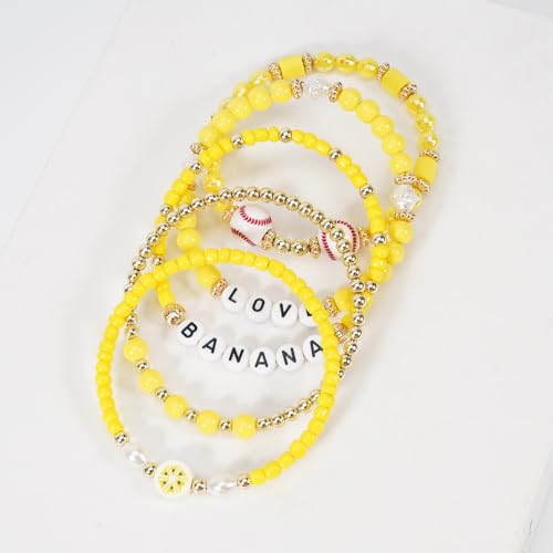 Image of Football Baseball Soccer Beaded Bracelets for Women Stackable Game Day Sports Theme Bracelet