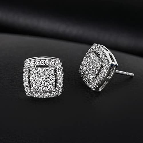 TRUMIUM Stud Earrings for Men Women Silver Gold Plated Layered Iced Out Sterling Silver Cz Earrings Hypoallergenic2