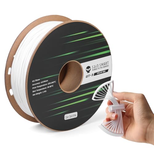 SainSmart TPU Filament 1.75mm, GT-3 Flexible 3D Printer Filament for High-Speed Printing 500mm/s, UV Resistant, White, 2