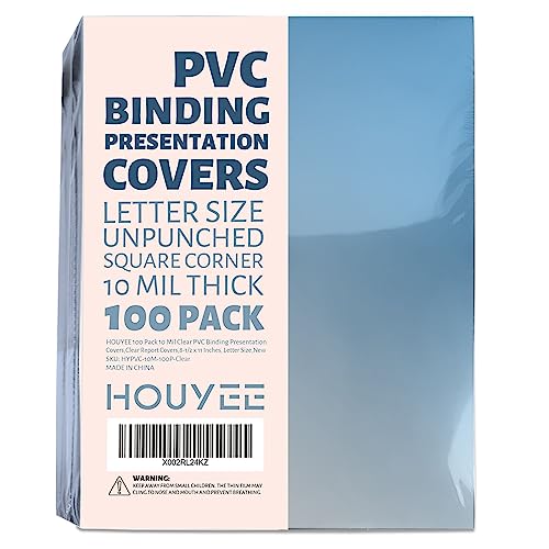 HOUYEE 100 Pack Clear Binding Presentation Covers, PVC Report Covers,10 Mil,8-1/2 x 11 Inches, Letter Size - Thumbnail 6