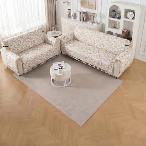 Image of Story@Home Sofa Set 5 Seater Cover Full | Sofa Covers 3 Seater and 2 Seater - 3+2 Sofa Cover Configuration | Sofa Mat with Sofa Back Covers and ArmRest Covers - White & Multi Color