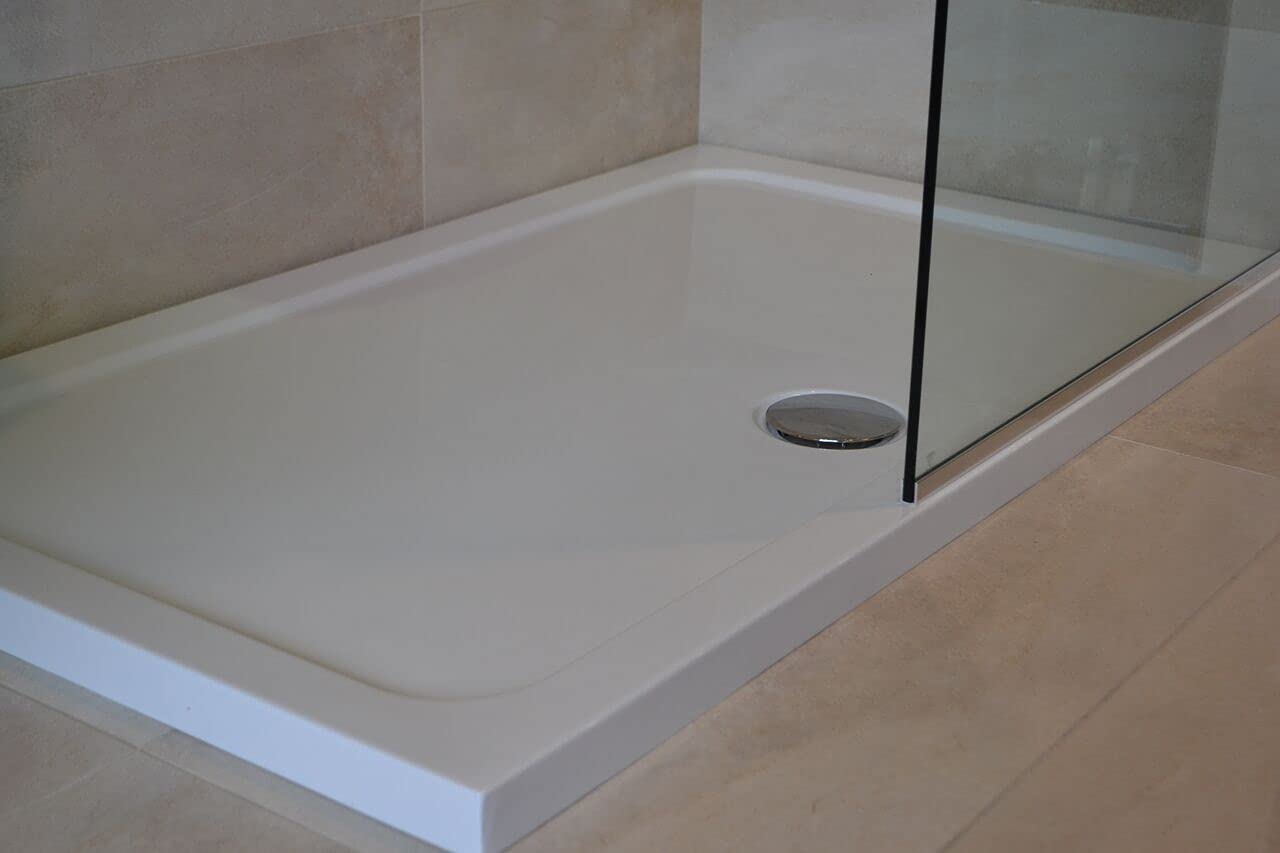Diamond Low Profile 35mm Rectangular Central Waste Stone Resin White Shower Tray Various Sizes Inc FREE Shower Waste (1200x760)