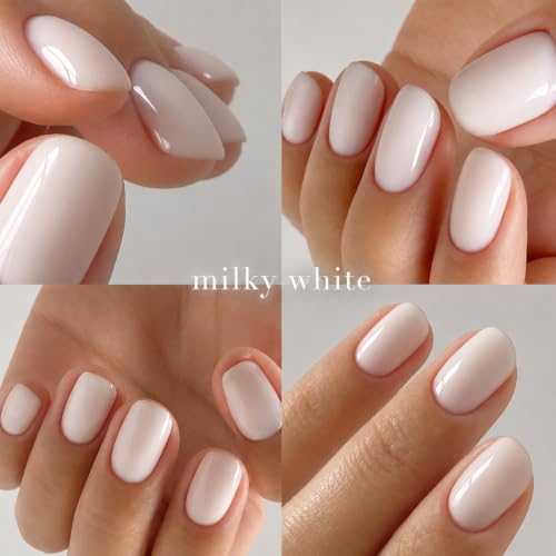 Image of AZUREBEAUTY 18ml Rubber Base Builder Gel Polish for Nails, Milky White Rubber Base Coat, Self-Leveling Apex Building Nail Strengthener, Long Lasting Soak Off UV LED for Thin Weak Brittle Nails