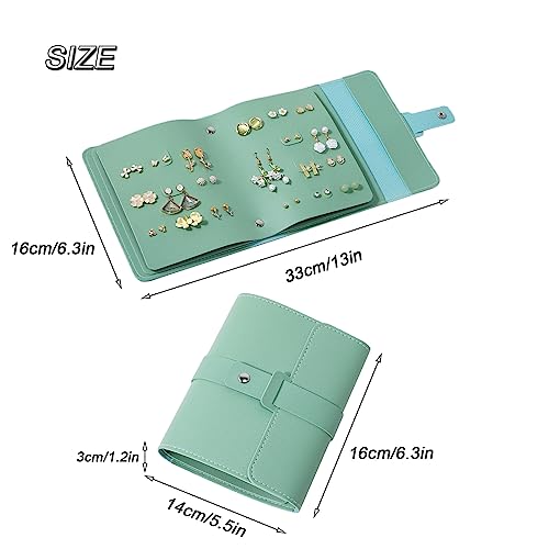 Image of LAKE OF FIRE Earring Book Organizer, Portable Foldable Green Leather Travel Earring Case