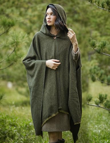 BEAUTELICATE Women Wool Cloak with Hood Open Front Warm Cardigans Blanket Vintage Poncho2