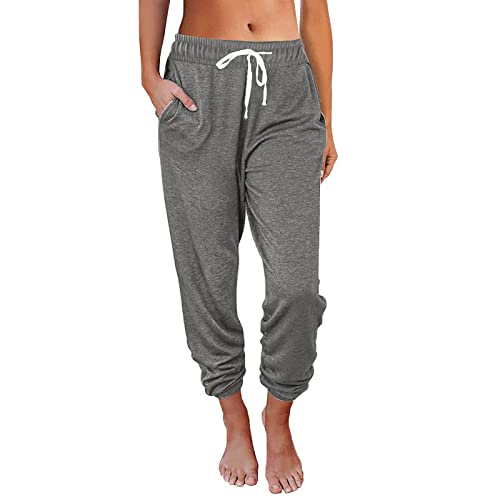 XUNRYAN Womens Capris Plus Size Sweatpants Workout Yoga Pants High Waist Tummy Control Drawstring Jeggings Athletic Joggers Dark Gray