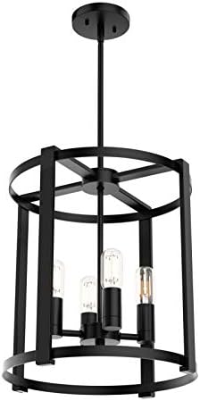 Hunter - Astwood 4-Light Matte Black, Medium Size Chandelier, Dimmable, Caged Style, Drum Shaped, for Bedrooms, Kitchens, Dining, Living Rooms - 19003