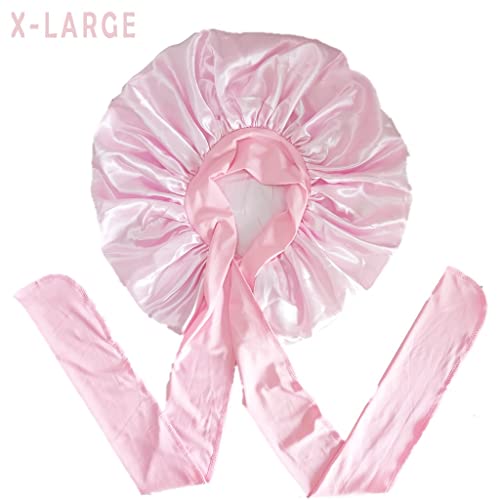 Extra Large Satin Bonnet,Silk Night Sleep Cap With Wide Elastic Soft Band,Hair Bonnet for Women Satin Braids,for Woman Girl Natural Hair,Curly Hair(Pink) - Image 3