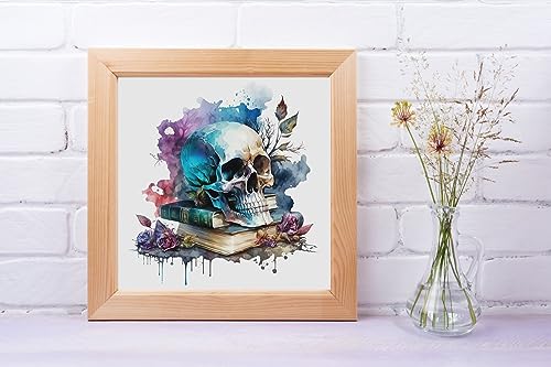 Image of Moohue Stamped Cross Stitch Kits for Adults Clearance Skull 14CT Pre Printed Cross Stitch Kits for Beginners (Skull 4)