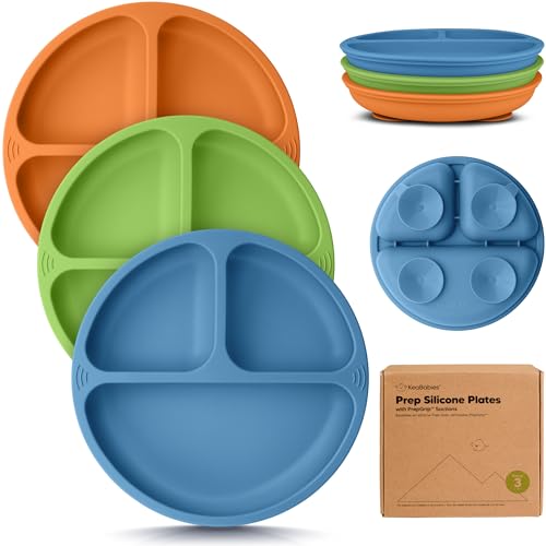 Image of KeaBabies Suction Plates for Baby, Toddler - 3-Pack 100% Silicone Toddler Plates with Suction, Divided, BPA-Free Baby Led Weaning Essentials for Kids, Dishwasher, Microwave Safe, Durable (Kea)