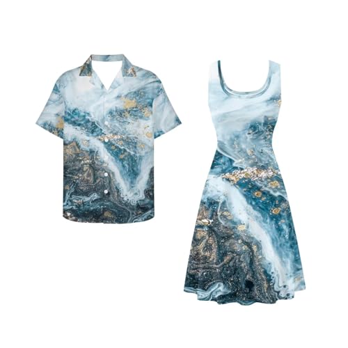 Image of Dreaweet Summer Dresses for Women A-Line Sleeveless Flowy Sun Dresses,Men's Casual Button-Down Shirts,Couple Matching Outfits