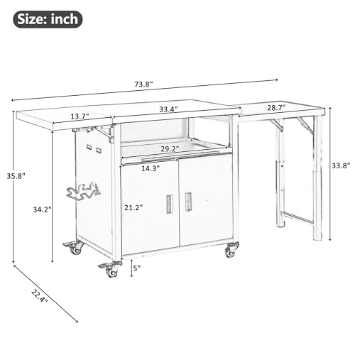 Image of Merax 73.8 inch Outdoor Kitchen Island with Dual Foldable Grill Table, Gray