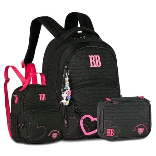 Kit Mochila com Lancheira Térmica e Estojo Escolar Rebecca Bonbon Preto