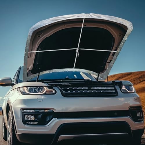 Image of Car Hood Cover Stretchable Auto Hood Wrap Blankets Waterproof Auto Decorative Accessories for Compact Sedans SUV Trucks Van (Christmas Snowman and Christmas Tree Design)