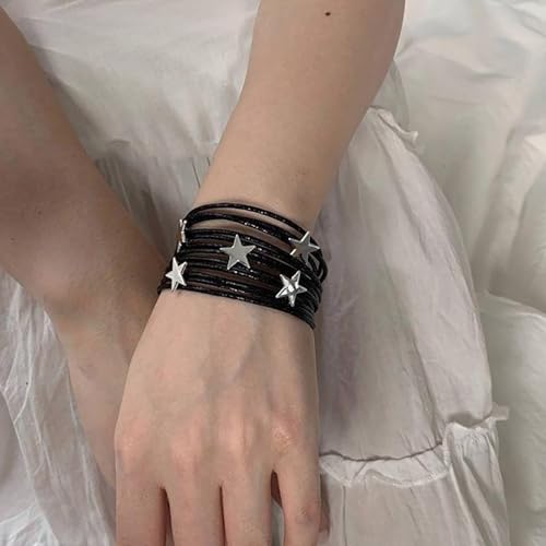 Image of Fesciory Leather Wrap Bracelets for Women, Boho Leopard Multi-Layer Crystal Beads Cuff Bracelet Jewelry