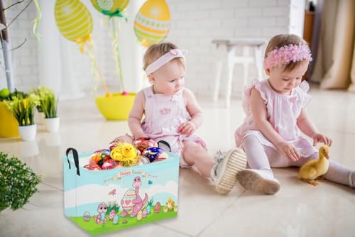 Image of Rectangular Easter Dinosaur Basket,Dinosaur Basket.Cute Baskets for Room Decor, Kids Baskets with Handles.Books Bins,Gifts Box. (Cute dinosaur)