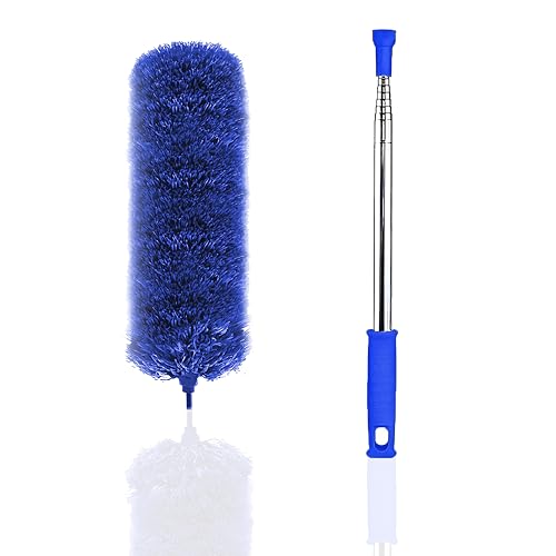 Yuibthr Plumero de telaraña con poste de extensión, cabeza de microfibra flexible, lavable, con mango largo de 15 a 100 pulgadas para limpiar ventiladores de techo, persianas, muebles y coches, color