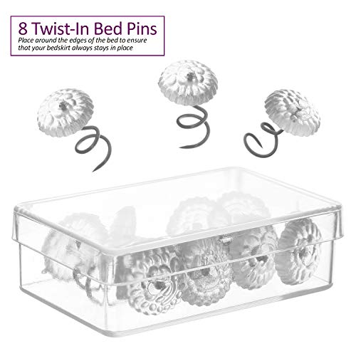 Image of Nestl Queen Bed Skirt - Damask Dobby Stripe Wrap Around Bed Skirt Queen Size - Double Brushed Microfiber 14 in Tailored Drop Pleated Bed Ruffle with Bed Skirt Pins - Purple