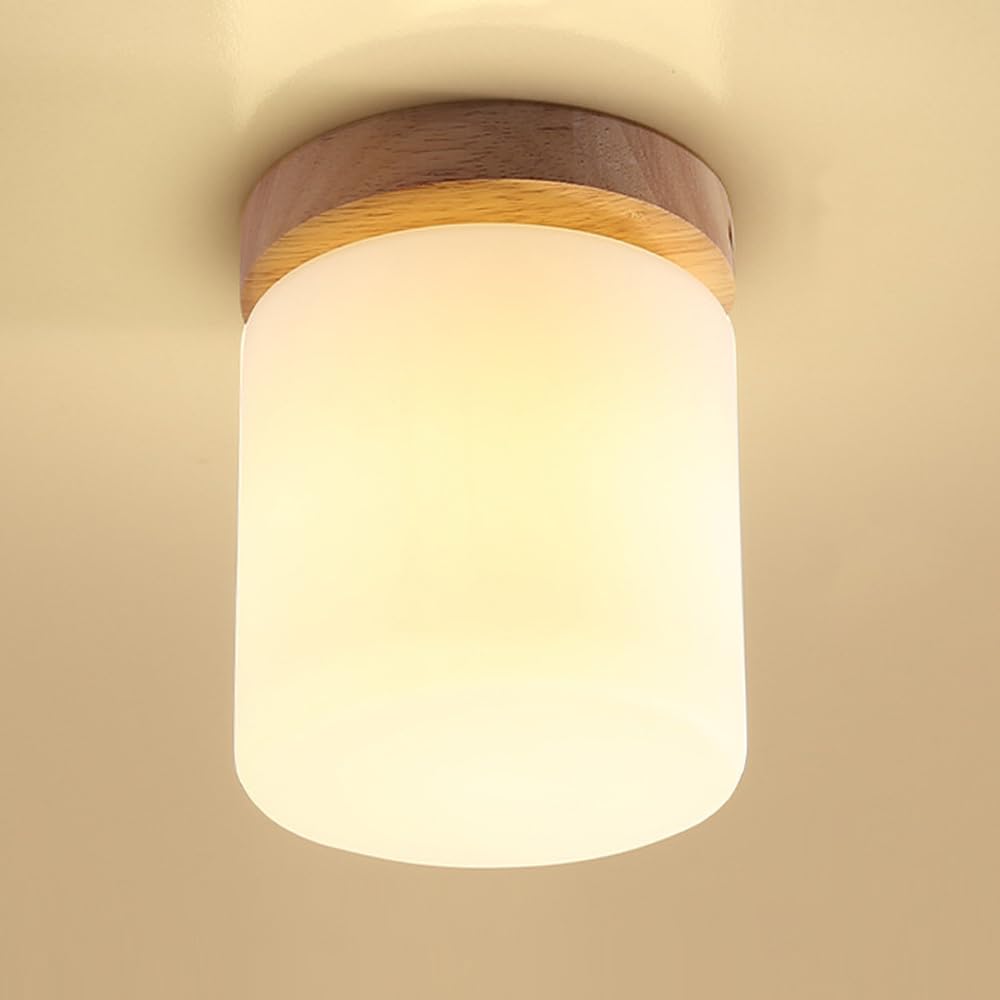 Drewniana Sufitowa Półpłaska, Lampy Do Korytarza, Lampy Rustykalne Do Przedpokoju, Nordycka Nowoczesna Sufitowa Blisko Sufitu, Szklana Sufitowa/Okrągły