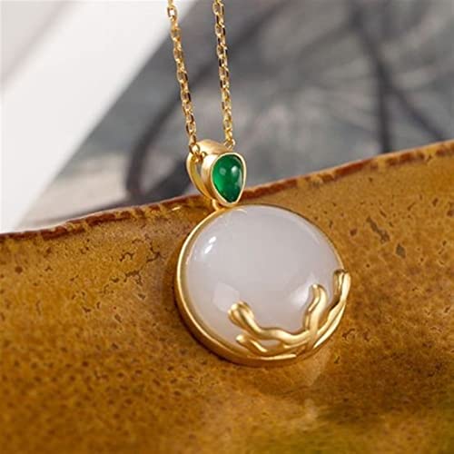 Collier jade de Hétien blanc naturel rond pendentif anti-ternissement en argent