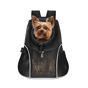 WOYYHO Pet Dog Carrier Backpack Small Dog Front Backpack Ventilated Mesh Dog Travel Back Pack with Safety Belt for Travel Hiking Cycling Outdoor Use (S (2-4.5 lbs), Black)