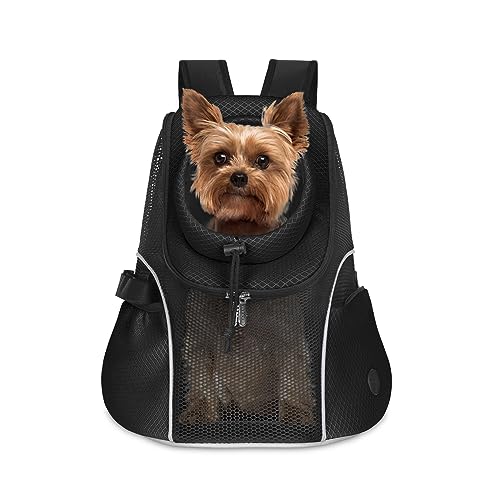 WOYYHO Pet Dog Carrier Backpack Small Dog Front Backpack Ventilated Mesh Dog Travel Back Pack with Safety Belt for Travel Hiking Cycling Outdoor Use (S (2-4.5 lbs), Black)