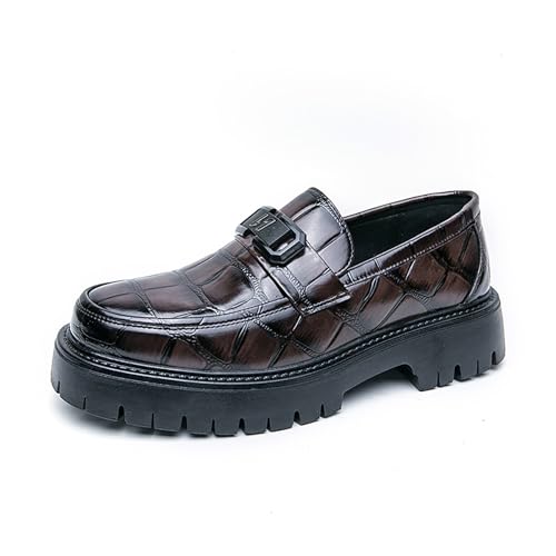 Men's Leather Printed Platform Slip-On Loafers Classical Casual Round Toe Non-Slip Lug Sole Business Dress Shoes for Formal Business Wedding Prom