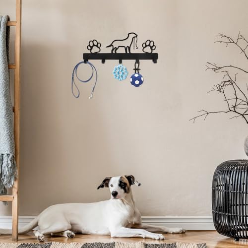 UOCAI Hundegarderobe, Hunde Garderobe mit 5 Haken, Schlüsselhalter Hundeleinenhalter Wand, Hundegarderobe mit Ablage, Haken Kleiderbügel Wand für Hundezubehör Taschen Schlüssel Kleidung (32x15cm)