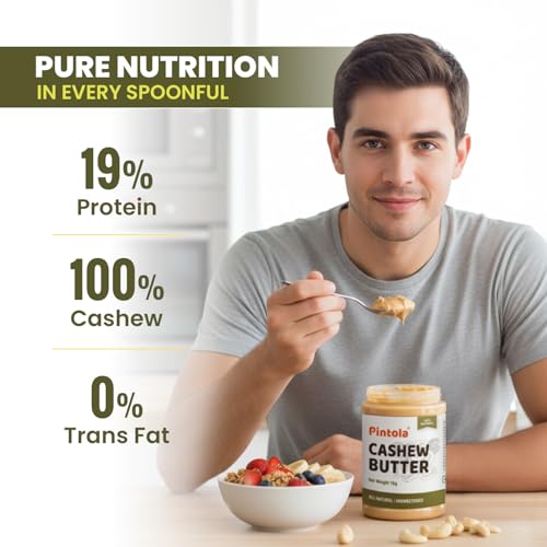 Image of Pintola Cashew Butter 1kg - All Natural Cashew Butter, Gluten Free & Cholesterol Free,Unsweetened for Bread Spreads, Made with Fresh Cashews, Source of Fiber & Protein (Pack of 2)