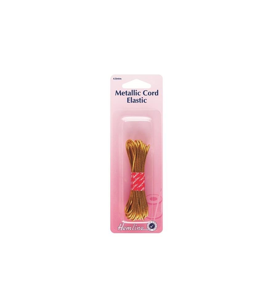 Hemline Gold Metallic Cord Elastic – X 1.3Mm Narrow Elastic With Attractive Metallic Finish, Perfect For Crafting, Garments Decorations & Accessories, Hand Wash Only 4.5M