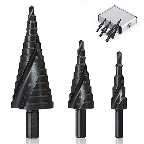 COSA OTTIENI: 1 x 4-12mm, 1 x 4-20mm, 1 x 4-32mm trapano a gradini; 1 x scatola portaoggetti