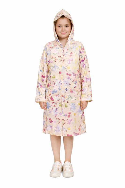 Image of Kids Waterproof PVC Raincoat with Hood & Sleeves | Lightweight, Portable Rain Wear for Boys & Girls | Button Closure with Storage Bag