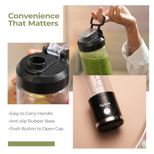 Image of Lifelong Portable Blender 650ml | Portable Juicer Mixer for Smoothies & Juice | 4000mAh USB Rechargeable | 6 Stainless Steel Blades, Durable ABS Build | Detachable Build for Easy Clean | Carry Handle