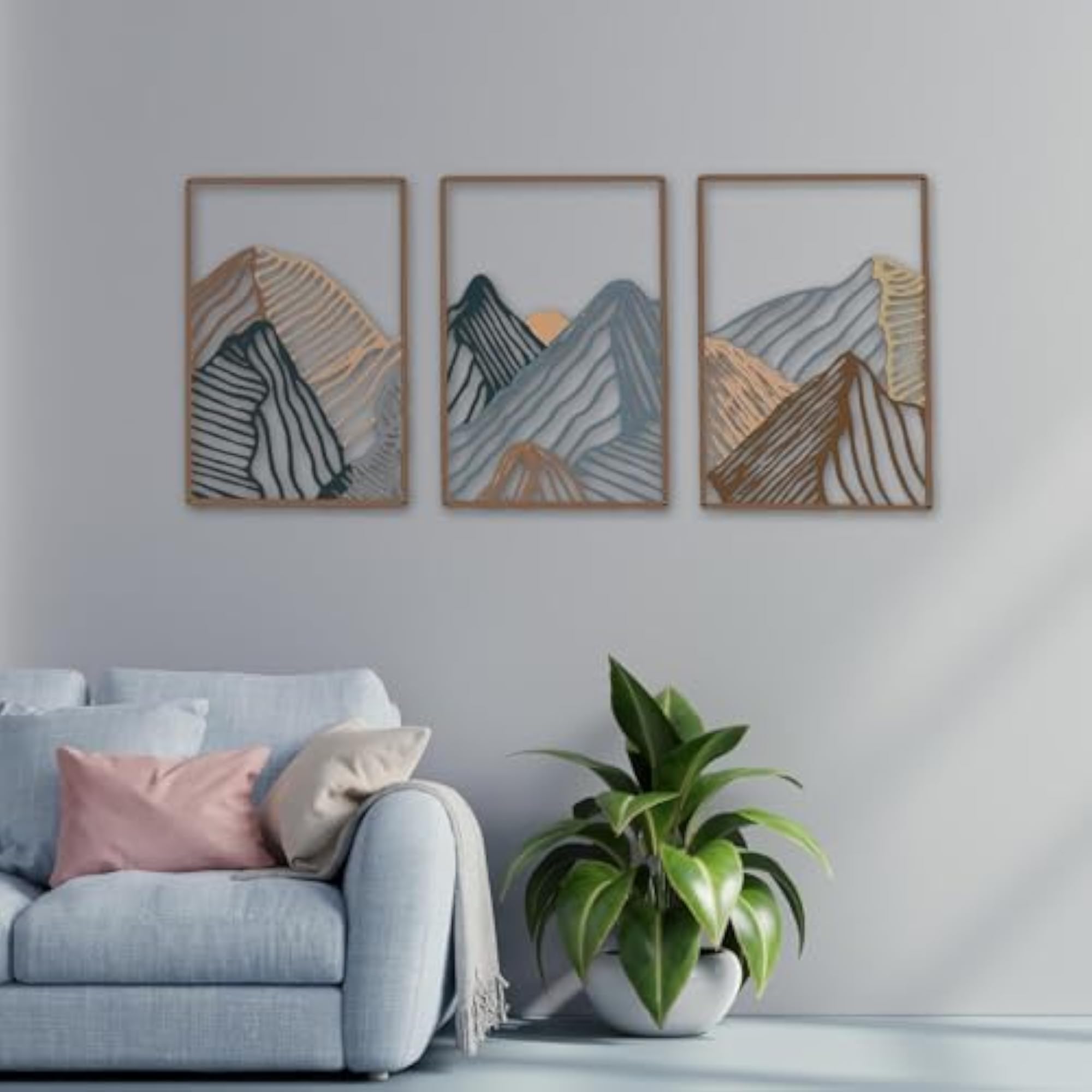 3Pcs Mountain Metal Wall Art Decorative Painting for Indoor Spaces
