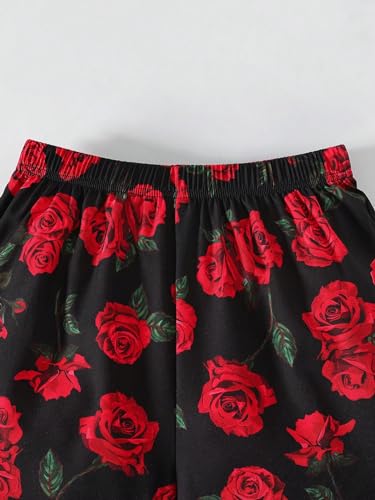 Image of RoseSeek Boy's 2 Piece Outfits Floral Print Short Sleeve Crewneck T Shirt and Shorts Set Summer Outfits