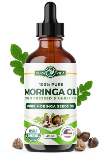 100% Pure Moringa Oil Organic for Face, Hair, Nails and Dry Skin - USDA Certified Single Origin Moringa Oleifera Seeds Extract - 3rd Party Tested, Cold Pressed & Unrefined Organic Moringa Seed Oil