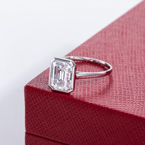 14K Solid White Gold Bezel Setting Ring, Round/Oval/Emerald Cut Centerpiece Moissanite, D Color and VVS14