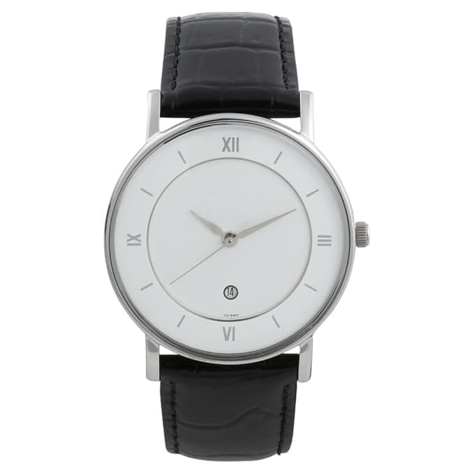 T TAN Men Classic White Dial Analog with Date Black Leather Strap Watch (Black)