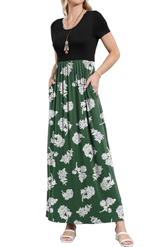 Image of EUOVMY Women's Short Sleeve Loose Plain Maxi Dresses Casual Vacation Long Dresses with Pockets