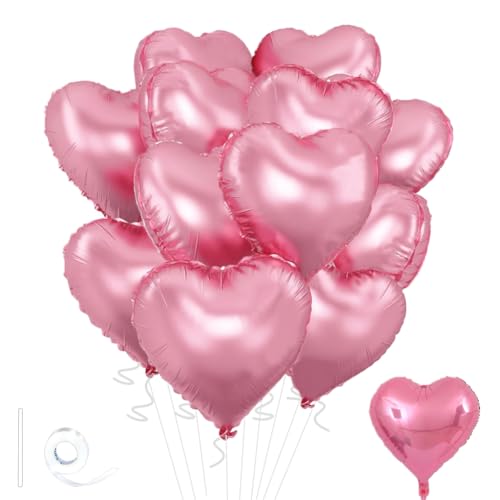 Image of Pink Heart Balloons,18inch Bright Pink Heart Shaped Foil Balloons 12Pcs Helium Mylar Balloon for Anniversary Wedding Engagement Birthday Party Baby Shower Decorations