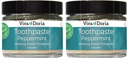 Viva Doria Remineralizing Toothpaste Peppermint | Natural Whitening Toothpaste | Fluoride Free Toothpaste, 3 Oz Glass Jar, 2 Pack