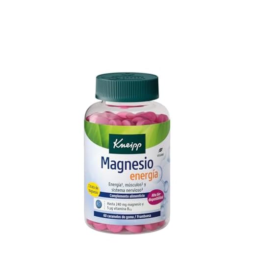 Kneipp Magnesio energía Gummies; Músculos, Sistema Nervioso; Citrato de Magnesio; Vitamina B12; Vegano; Sabor Frambuesa; 60 unidades