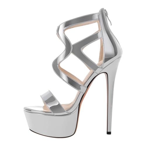Image of richealnini Women's Crisscross Platform Stiletto High Heels Strappy Sandals with Zipper