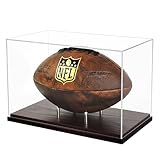 Happyseason Football Display Case, One-Piece Acrylic, Solid Wood Base, Stainless Steel Rods, UV-Protected, Clear Signed Football Holder, Full Size Autograph Football Display Stand, No Assembly Needed