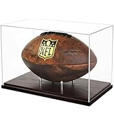 Happyseason Football Display Case, One-Piece Acrylic, Solid Wood Base, Stainless Steel Rods, Clea...