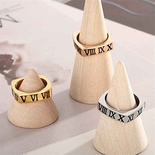Image of Square Roman Numeral Band Ring 18K Gold Plated Stainless Steel Stackable Promise Ring Gift for Her