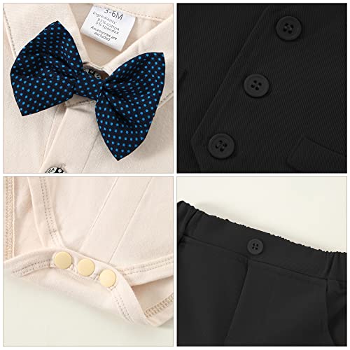 Image of DISAUR Baby Boy Clothes Toddler Boy Outfits 4PCS Gentleman Dress Romper /Vest /Pants /Bow Tie Cotton Suit Sets