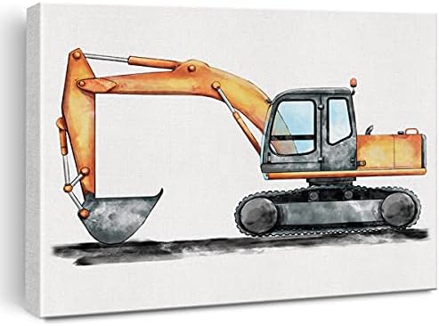 Construction Trucks Canvas Wall Art Watercolor Construction Vehicles Trucks Canvas Painting Prints for Home Boys Bedroom Nursery Wall Decor Framed Artwork Gifts(12x15 Inch)