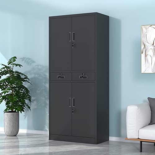 Jinkur Metal Storage Cabinet With Locking Doors And Adjustable Shelves, Lockable Storage Cabinets With Drawers For Home Office Garage Kitchen Pantry (Black) #TOP1